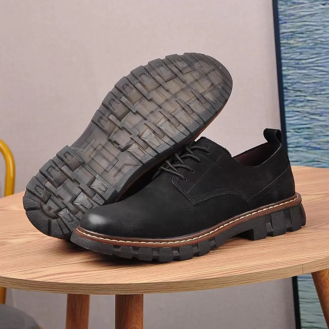 25068-Black Genuine Cowhide Leather heavy sole Semi Martin Boots For Men