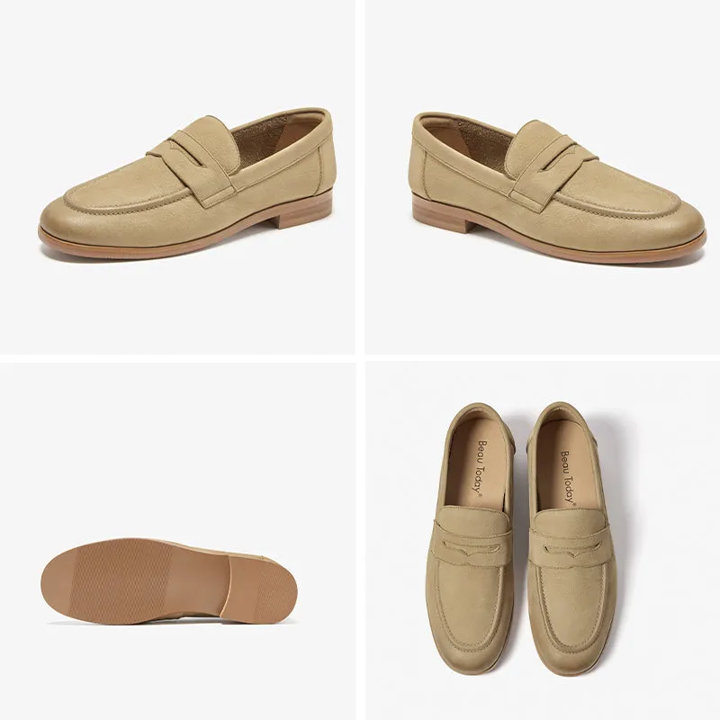 BeauToday Women's Handmade Nubuck Calfskin Penny Loafers for Summer Walking and Driving