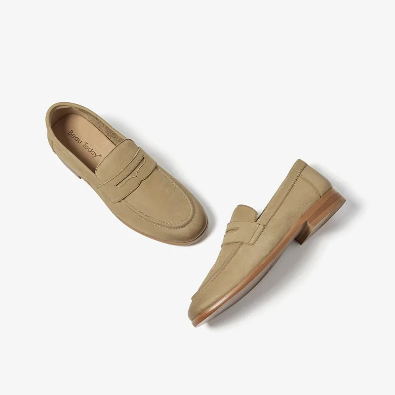 BeauToday Women's Handmade Nubuck Calfskin Penny Loafers for Summer Walking and Driving