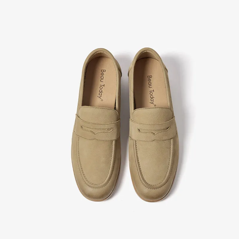 BeauToday Women's Handmade Nubuck Calfskin Penny Loafers for Summer Walking and Driving