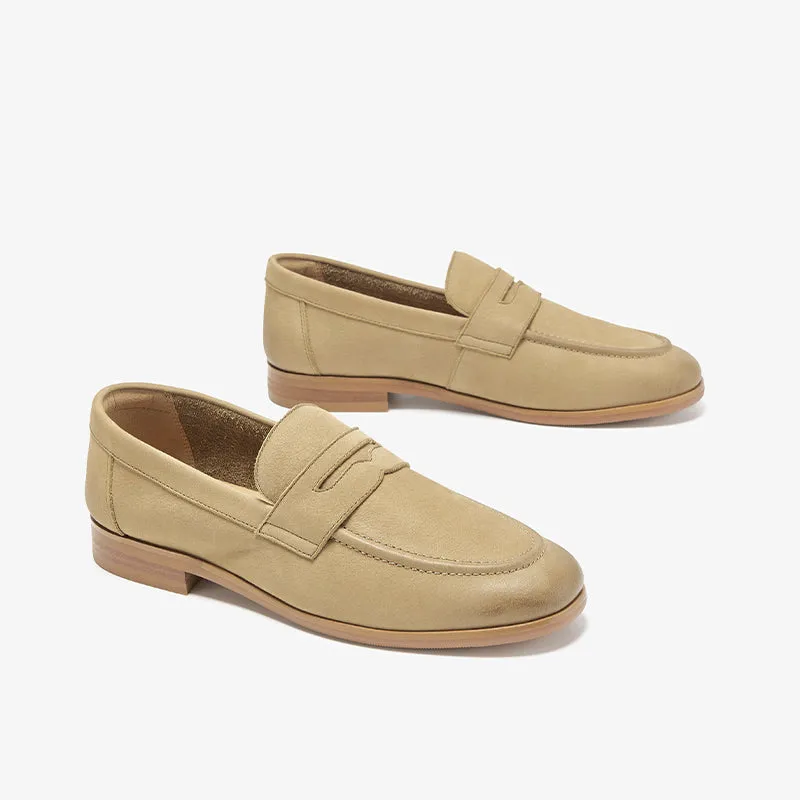 BeauToday Women's Handmade Nubuck Calfskin Penny Loafers for Summer Walking and Driving