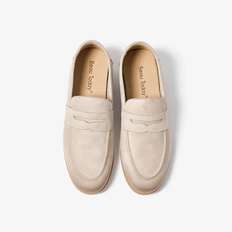 BeauToday Women's Handmade Nubuck Calfskin Penny Loafers for Summer Walking and Driving