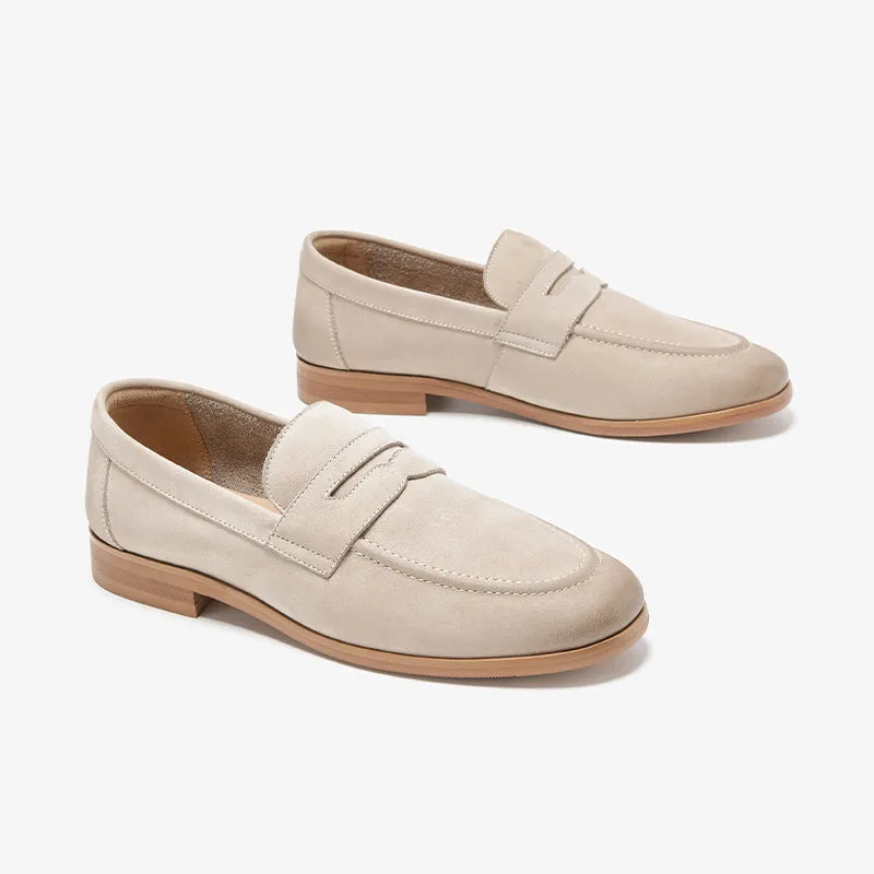 BeauToday Women's Handmade Nubuck Calfskin Penny Loafers for Summer Walking and Driving