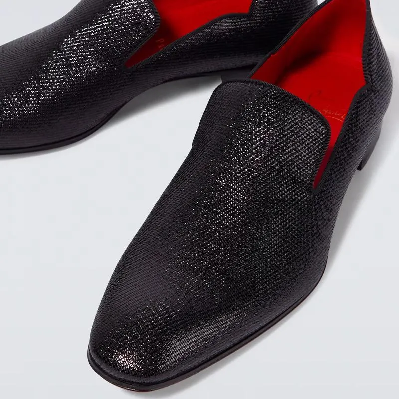 Black Flat Glitter Calf Loafers