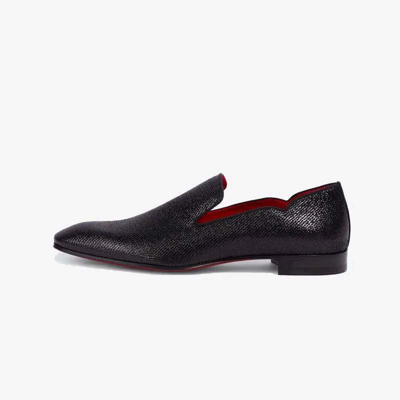 Black Flat Glitter Calf Loafers