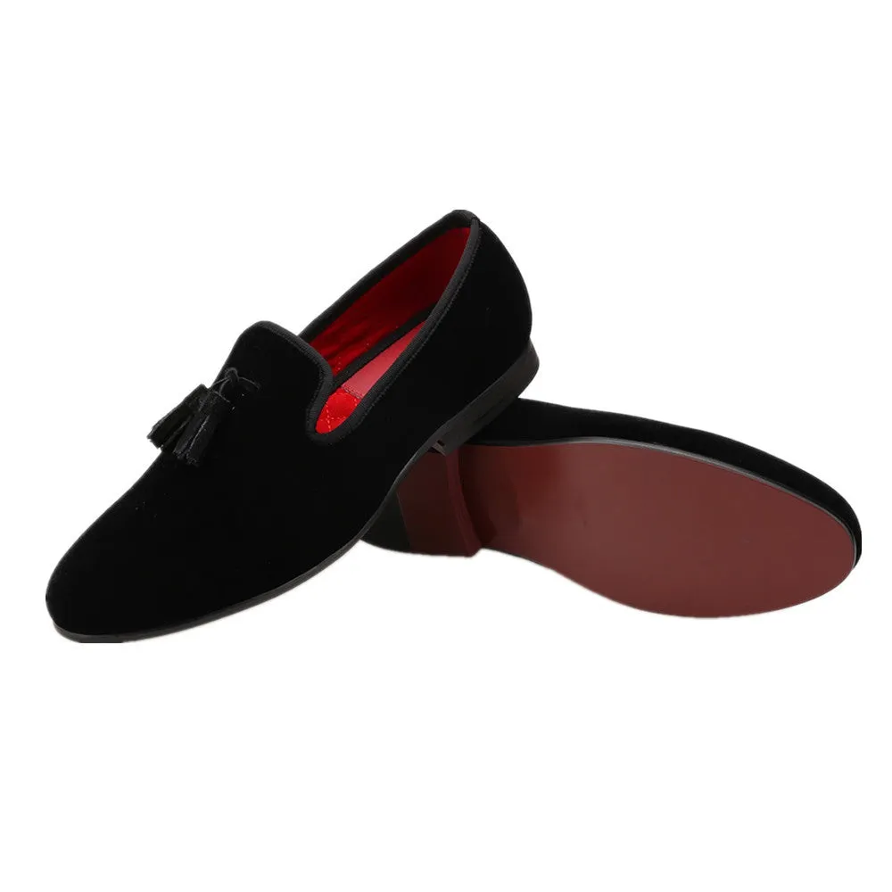 Black Tassel Velvet Loafers