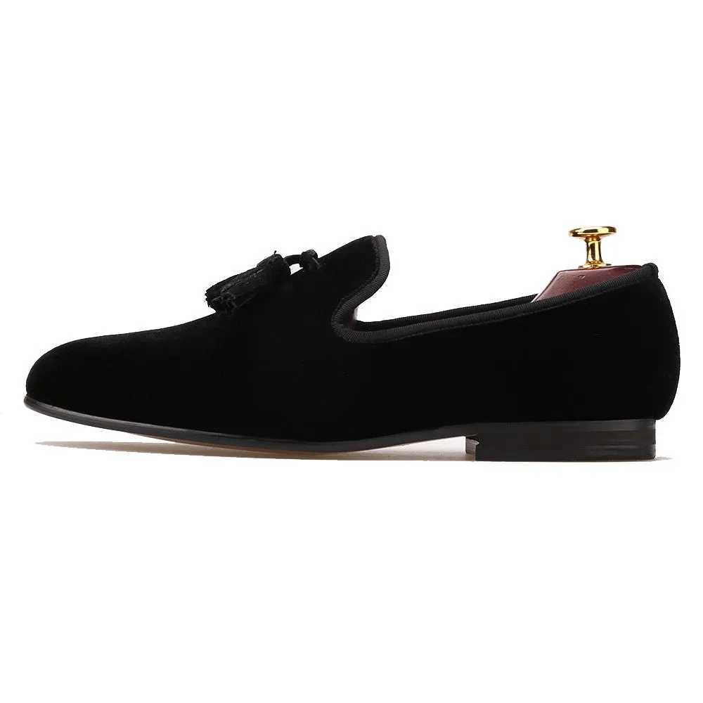 Black Tassel Velvet Loafers