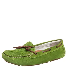 Bottega Veneta Green Intrecciato Suede Bow Slip on Loafers Size 38 RJC4358