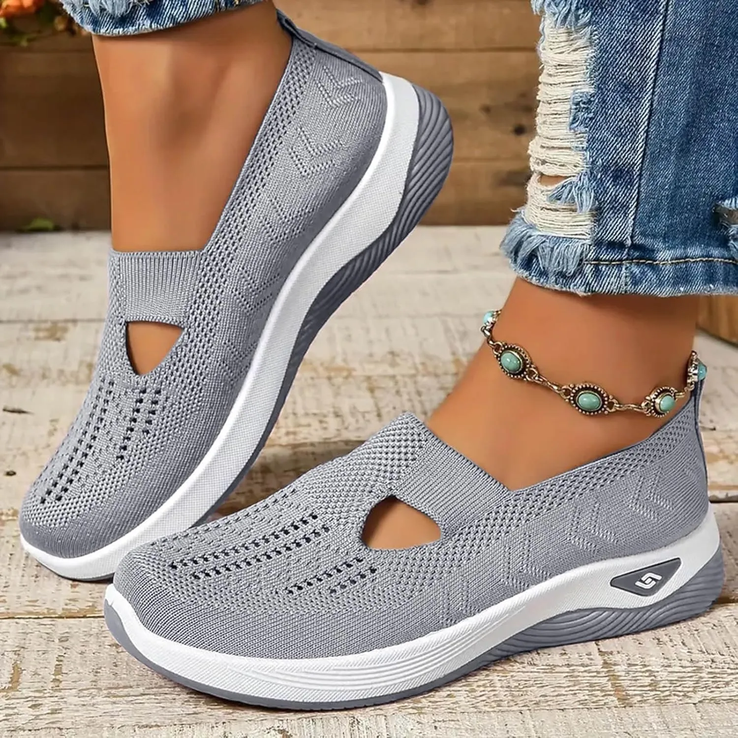 Cathalem Orthopedic Shoes for Women Slip on Sneakers Shoes Women's Woven Orthopedic Breathable Soft Sole Shoes