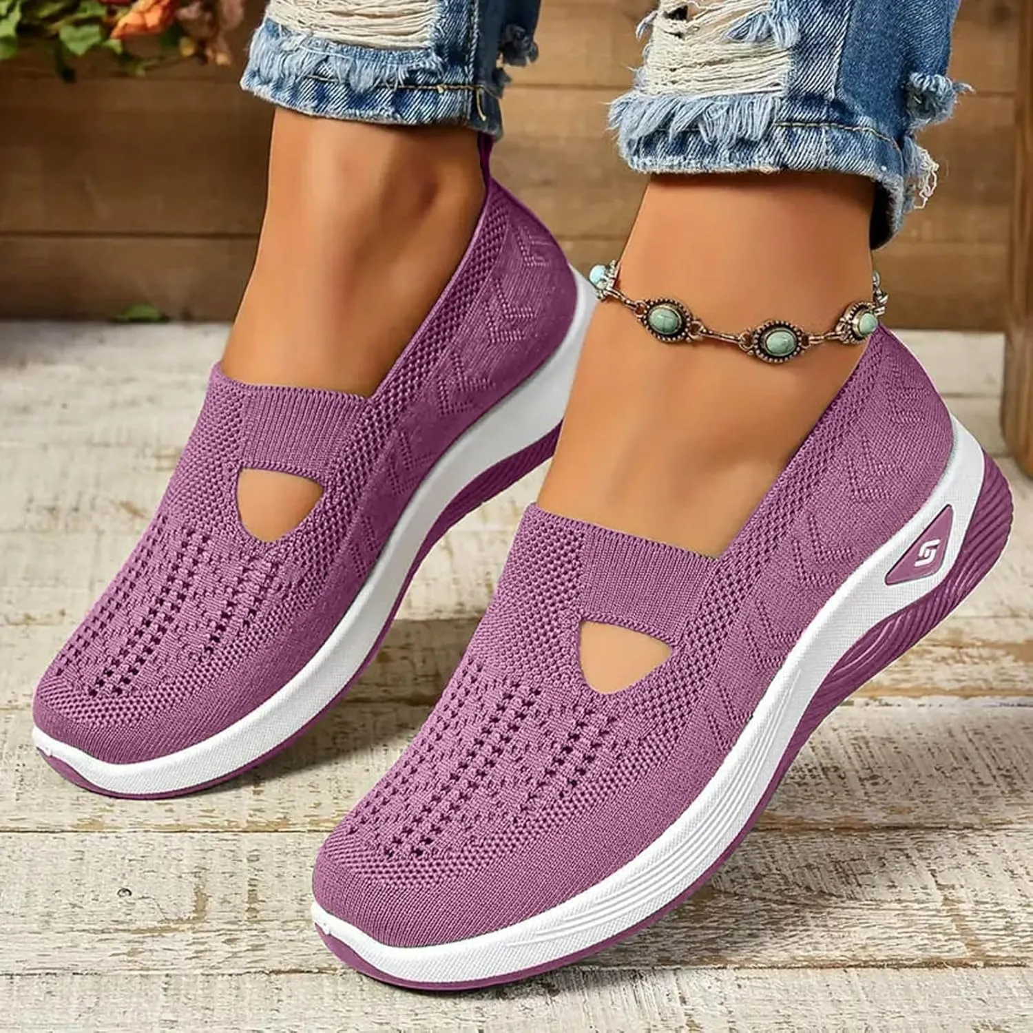Cathalem Orthopedic Shoes for Women Slip on Sneakers Shoes Women's Woven Orthopedic Breathable Soft Sole Shoes
