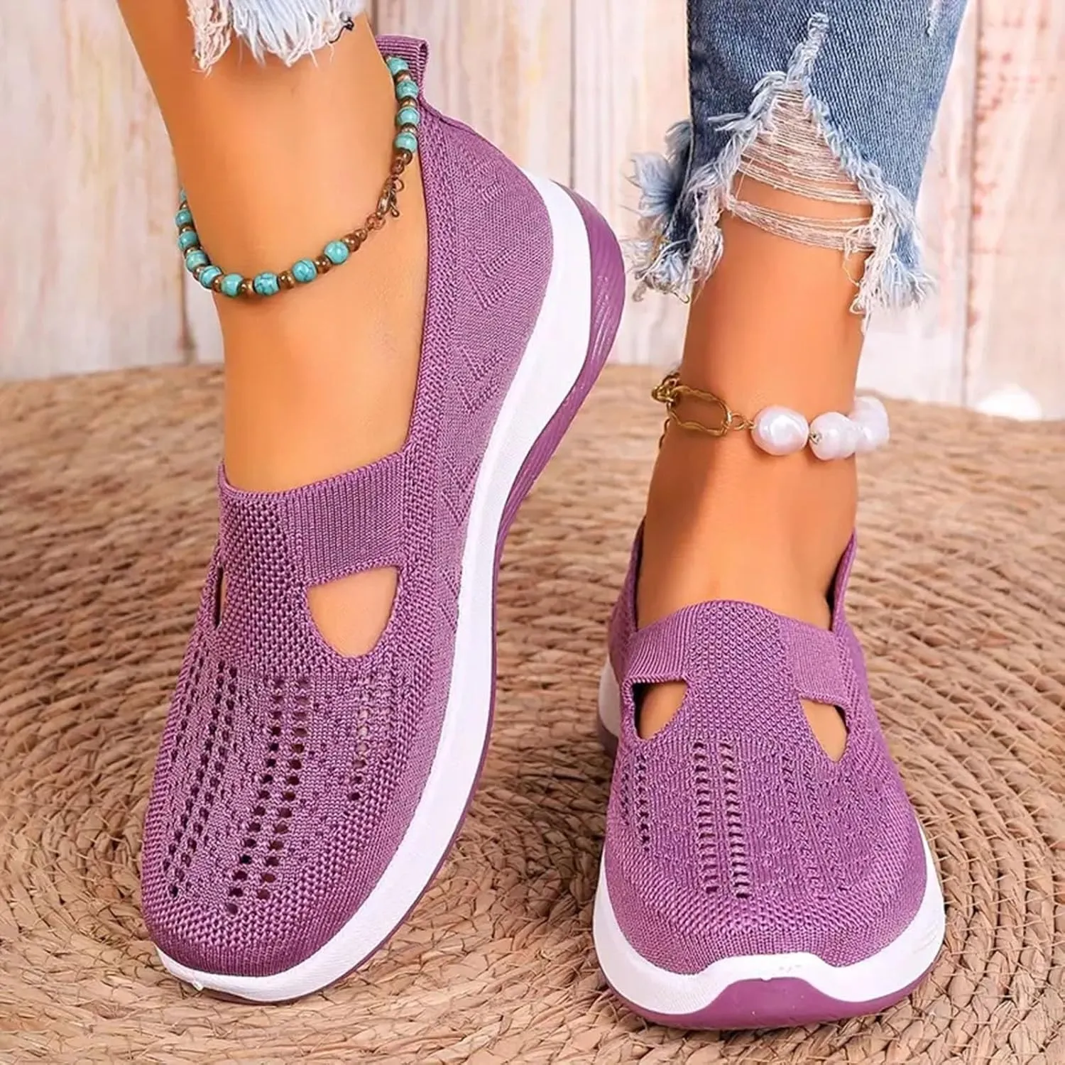 Cathalem Orthopedic Shoes for Women Slip on Sneakers Shoes Women's Woven Orthopedic Breathable Soft Sole Shoes