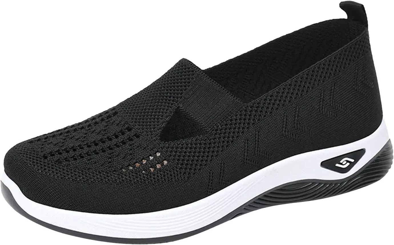 Cathalem Women's Slip on Sneakers Shoes Woven Orthopedic Breathable Soft Shoes Walking Diabetic Foam Shoes Hands Free Slip in