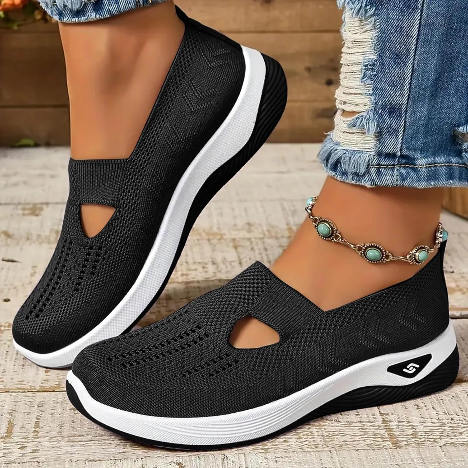Cathalem Women's Slip on Sneakers Shoes Woven Orthopedic Breathable Soft Shoes Walking Diabetic Foam Shoes Hands Free Slip in