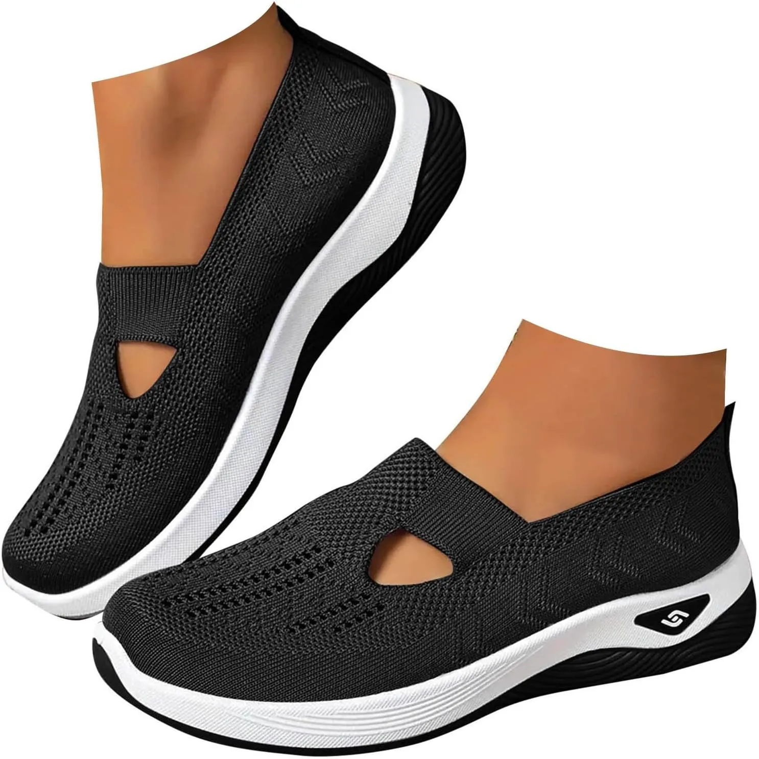 Cathalem Women's Slip on Sneakers Shoes Woven Orthopedic Breathable Soft Shoes Walking Diabetic Foam Shoes Hands Free Slip in
