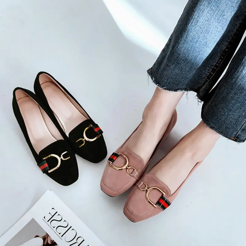 Chunky Heel Square Toe Buckle Date Heels