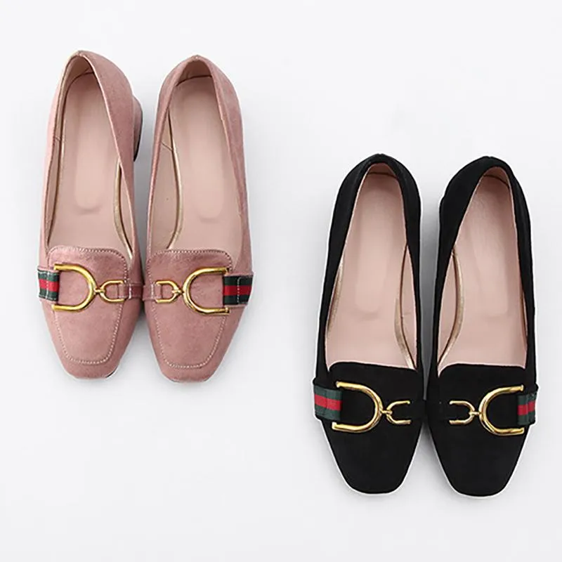 Chunky Heel Square Toe Buckle Date Heels