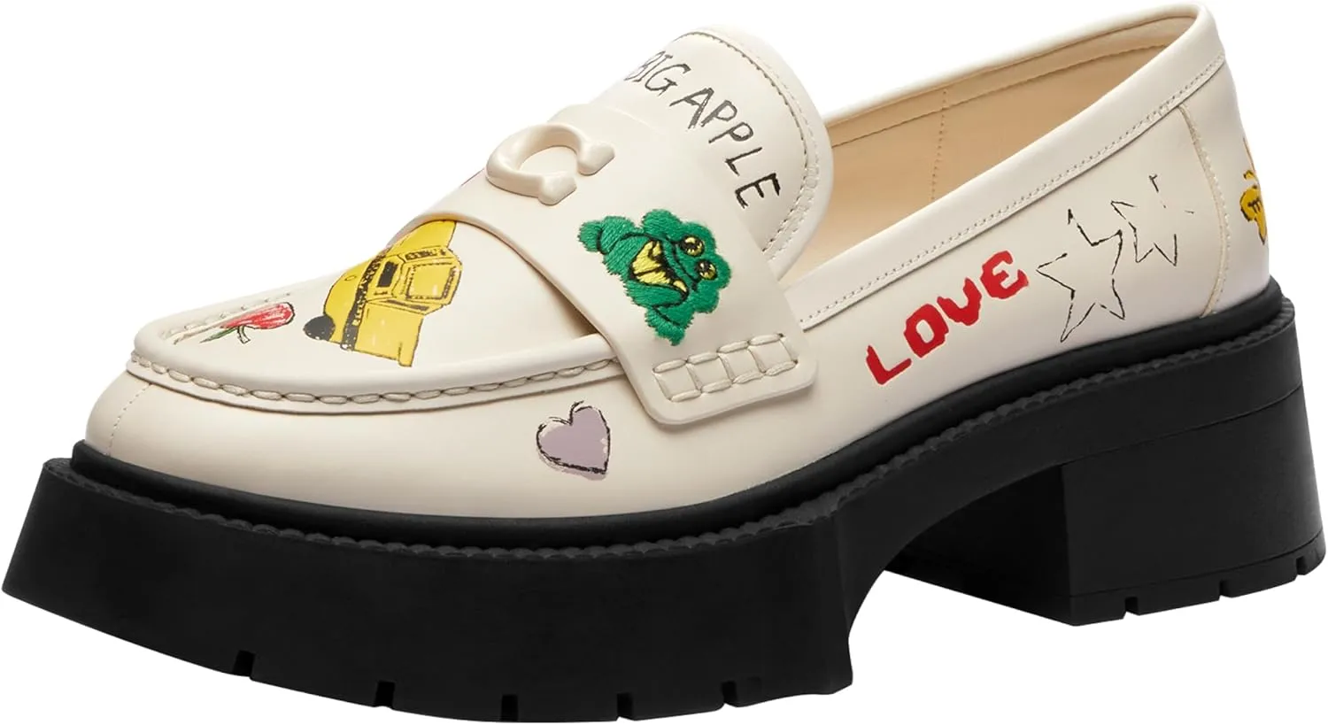 Coach Women's Leah Platform Loafer with Sketch Print, Charcoal/Black, 7