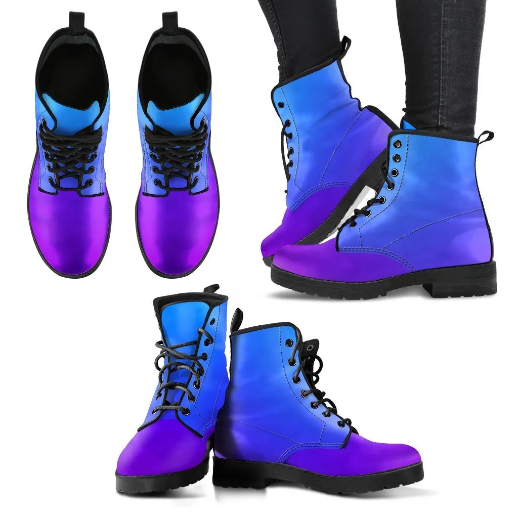 Combat Boots - Purple Ombre | Boho Shoes, Handmade Lace Up Boots, Vegan Leather Lace Up Boots Women, Purple Boots for Women