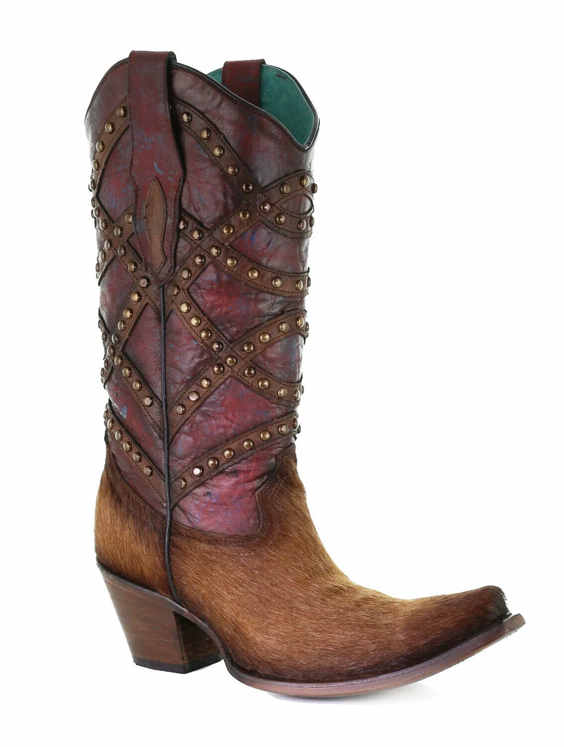 Corral Women's Brown/Red Fur & Overlay & Studs Boots C3608