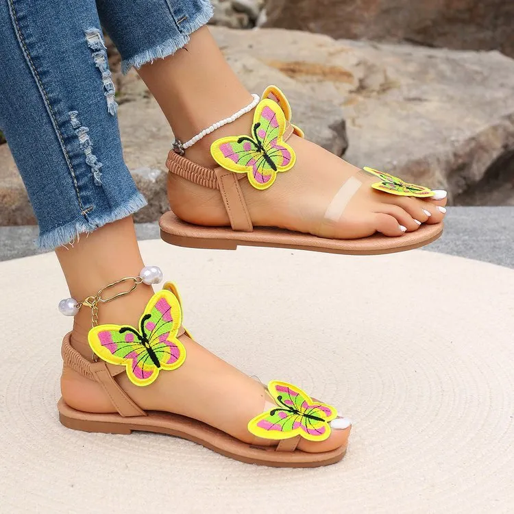 Cute butterfly decor toe ring sandals