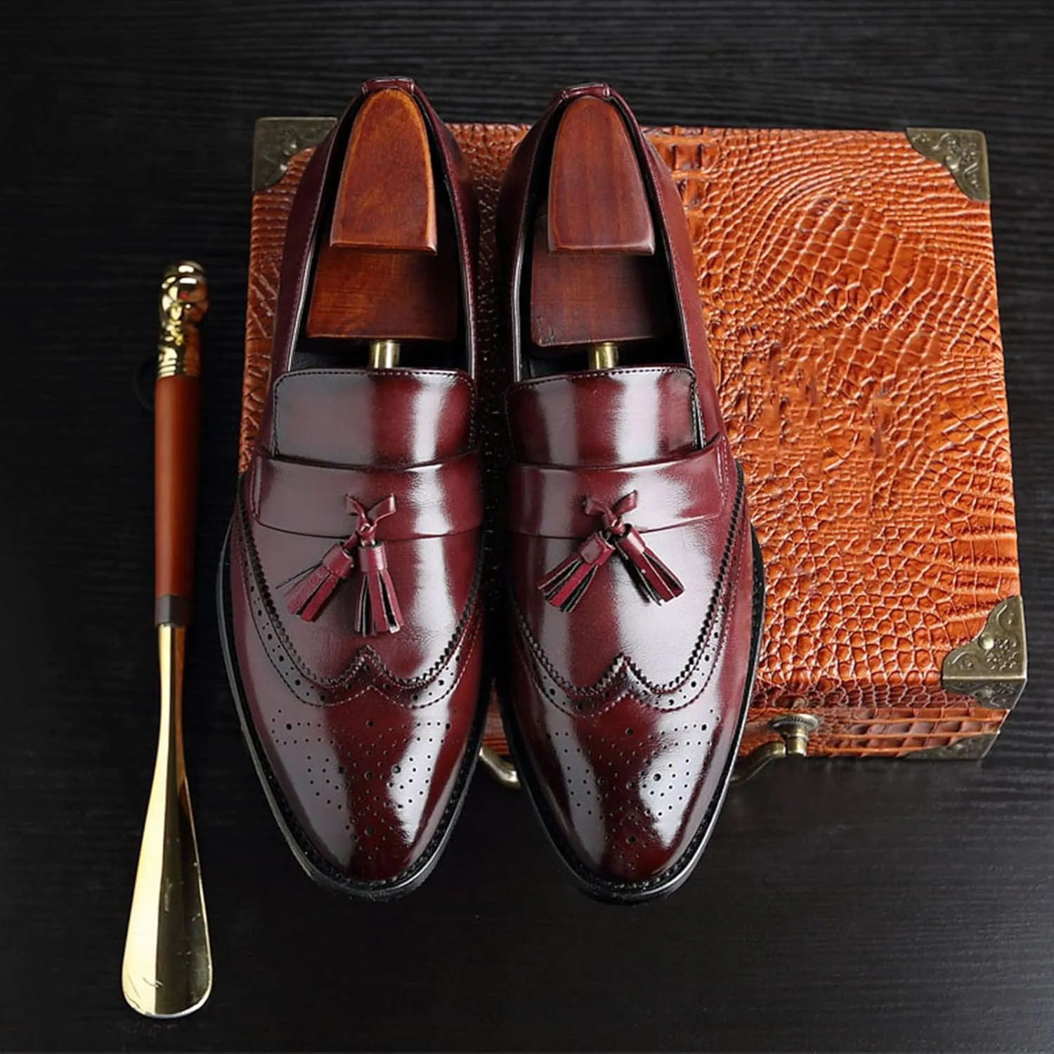 Dress Shoes for Men Leather Formal Business Oxford Derby Shoes Brogue Wingtip Retro Dress Shoes for Men