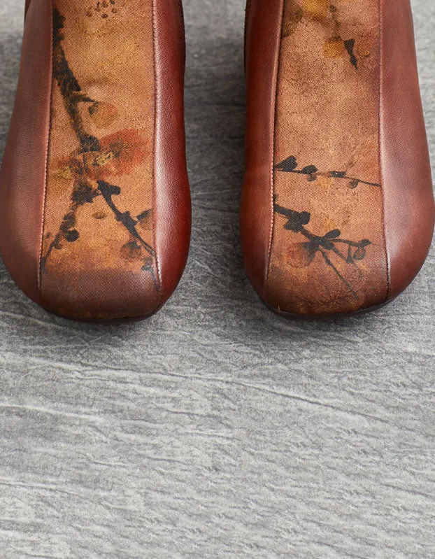 Ethnic Style Handmade Round Head Chunky Heel Boots