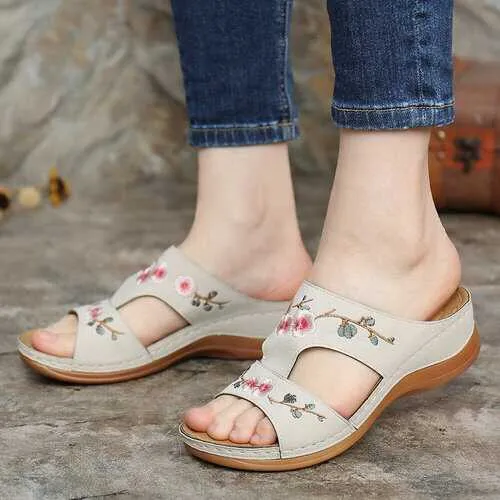 Flower Embroidered Casual Sandals
