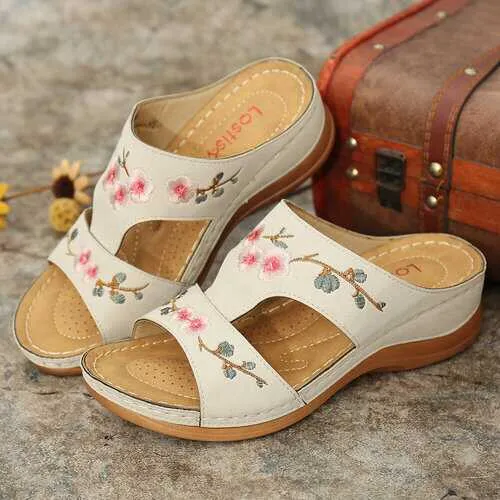 Flower Embroidered Casual Sandals