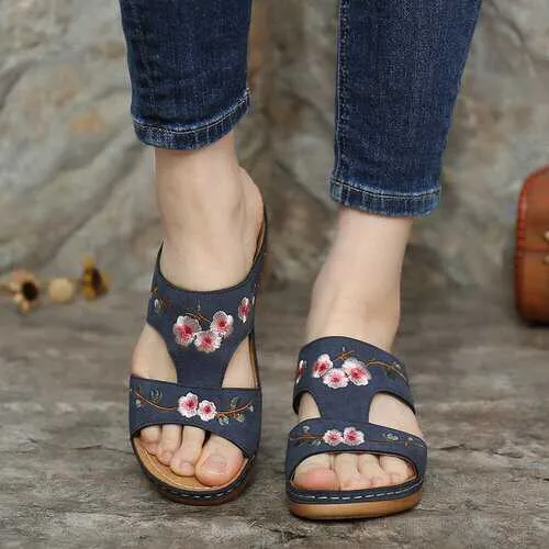 Flower Embroidered Casual Sandals