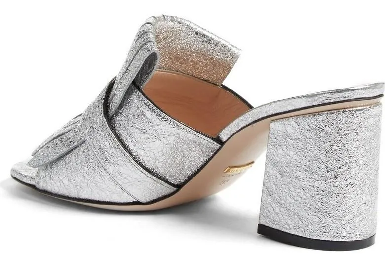 GG Marmont Metallic Crackle-Leather Mules, Gold or Silver