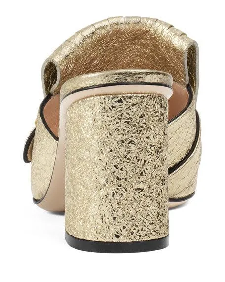 GG Marmont Metallic Crackle-Leather Mules, Gold or Silver
