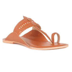 Handcrafted Tan Cut Work Kolhapuri Flats