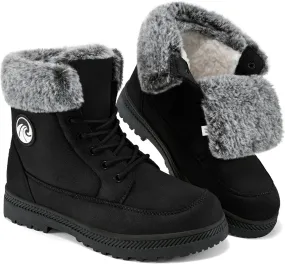 HARENCE Winter Snow Boots for Women: Warm Fur Lined Ankle Booties Lace Up Slip on Outdoor Walking Womens Boots