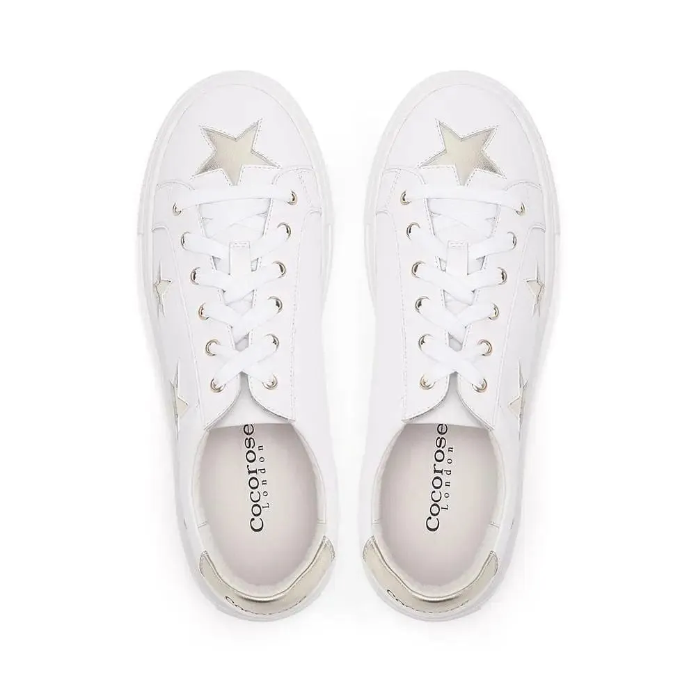 Hoxton - White with Gold Stars Leather Trainers