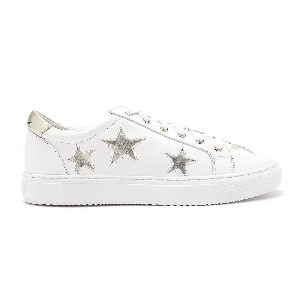 Hoxton - White with Gold Stars Leather Trainers