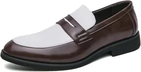 HuitJours Men Two Tone Colors Penny Loafer Slip On Pull on Dress Shoes Casual Boat Shoes Moccasins