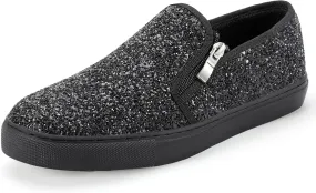 IDIFU Women's Glitter Sneakers Sparkly Sequin Slip On Tennis Shoes Ladies Bride Casual Comfortable Dressy Trendy Cute Fashion Sneakers Wedding Low Top Bling Flat Loafers Sneakers Shoes