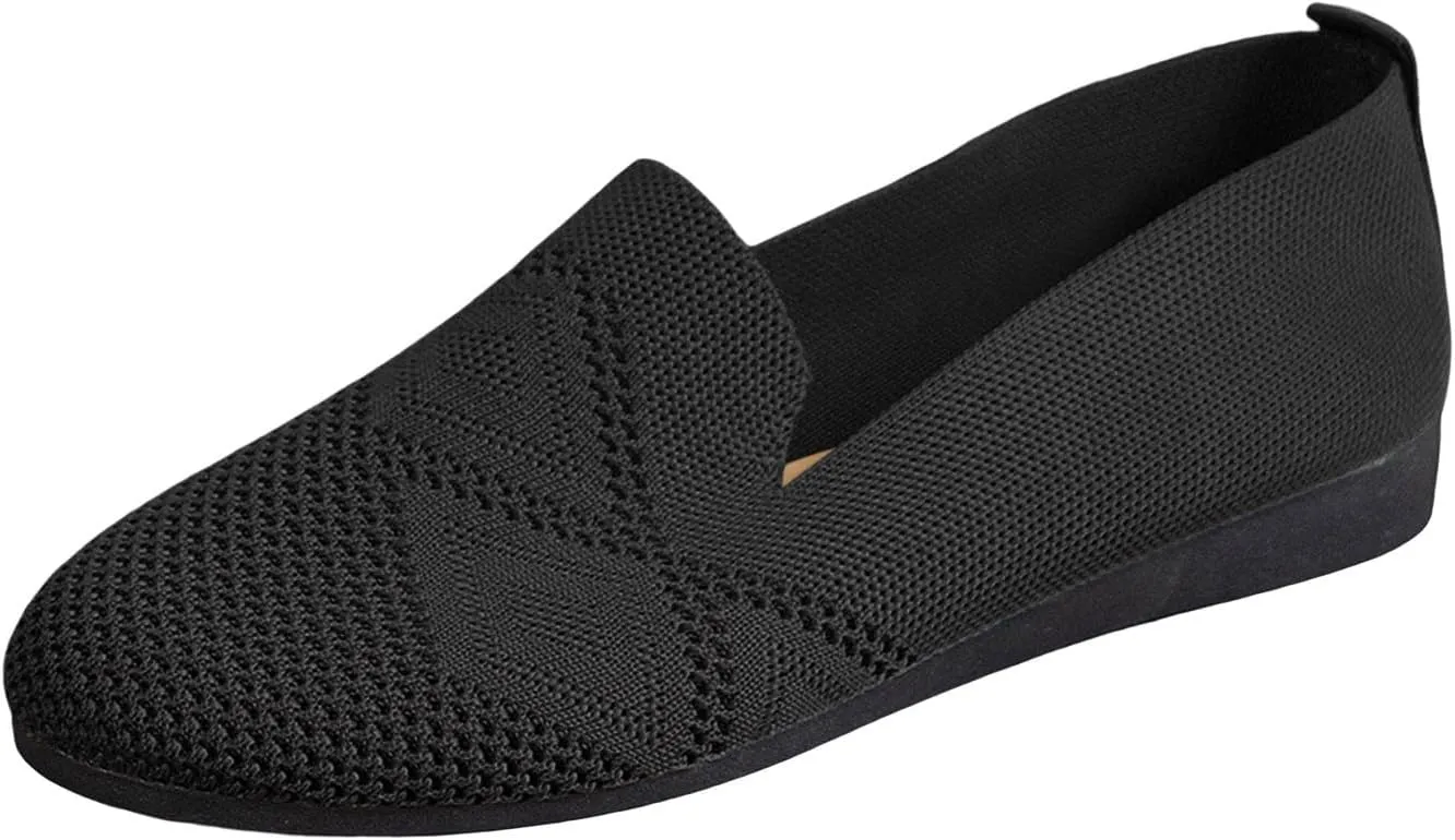 Ladies Fashion Solid Color Breathable Mesh Round Toe Flat Sole Casual Shoes Dress Shoes for Women Business Casual Wedges (Black, 7)