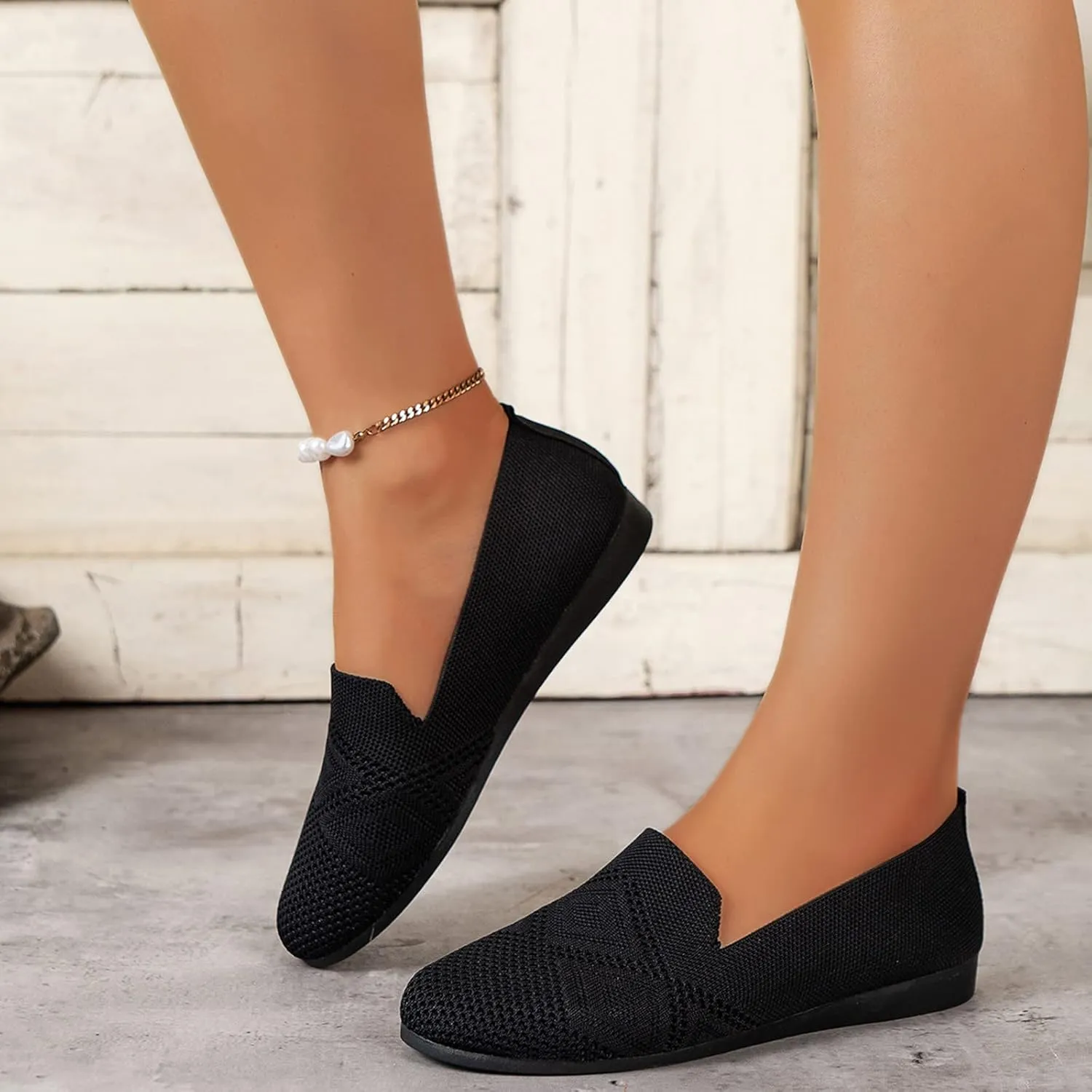 Ladies Fashion Solid Color Breathable Mesh Round Toe Flat Sole Casual Shoes Dress Shoes for Women Business Casual Wedges (Black, 7)