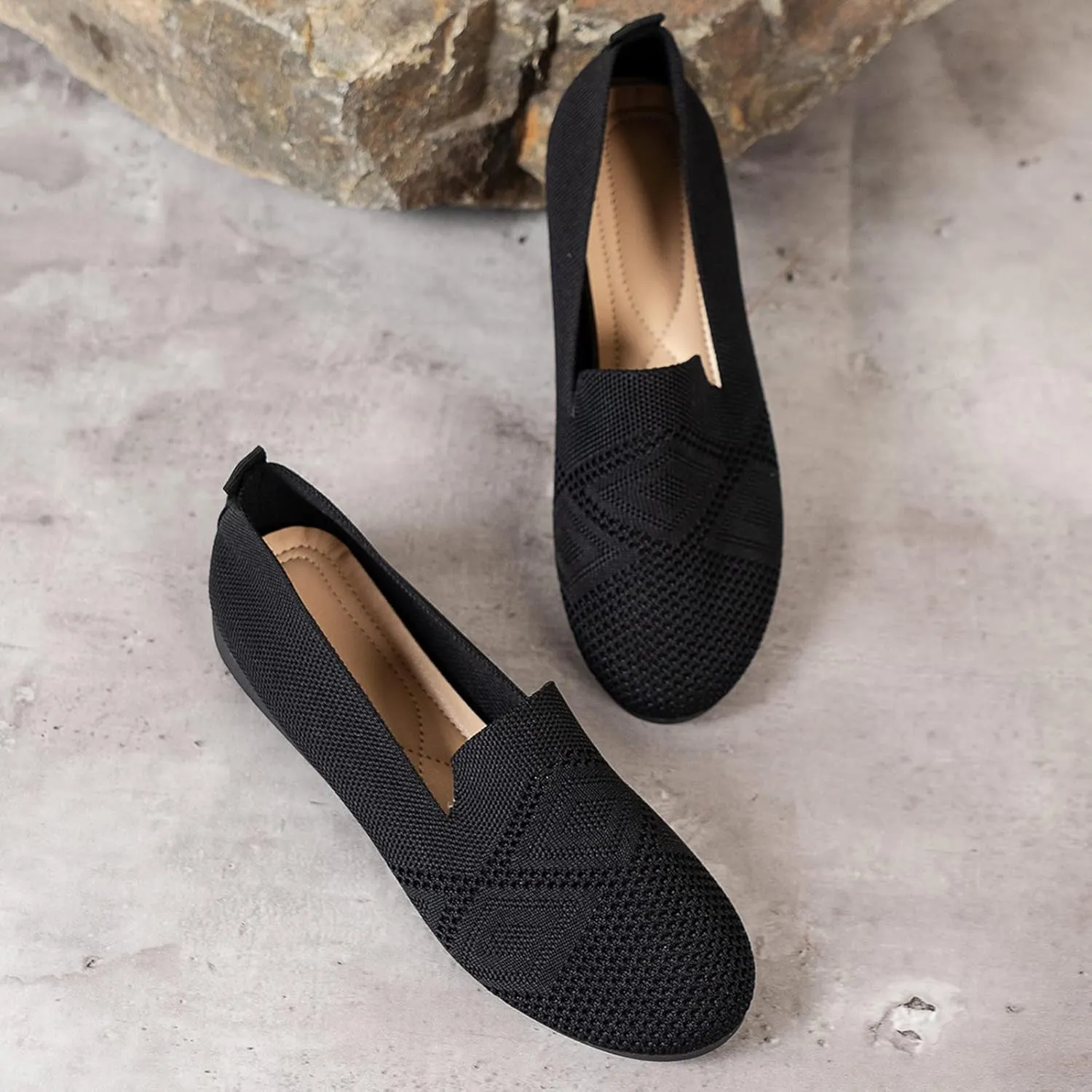 Ladies Fashion Solid Color Breathable Mesh Round Toe Flat Sole Casual Shoes Dress Shoes for Women Business Casual Wedges (Black, 7)
