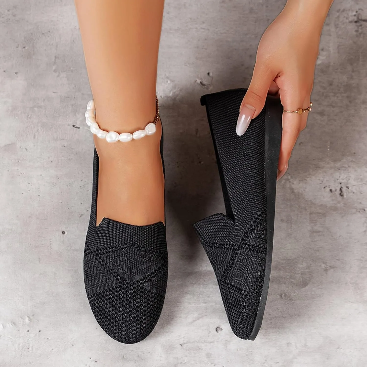 Ladies Fashion Solid Color Breathable Mesh Round Toe Flat Sole Casual Shoes Dress Shoes for Women Business Casual Wedges (Black, 7)