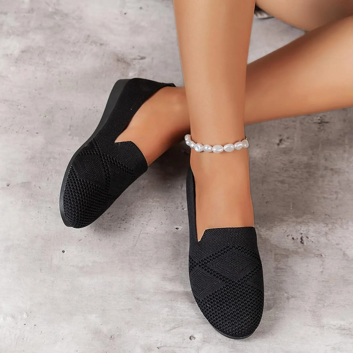 Ladies Fashion Solid Color Breathable Mesh Round Toe Flat Sole Casual Shoes Dress Shoes for Women Business Casual Wedges (Black, 7)