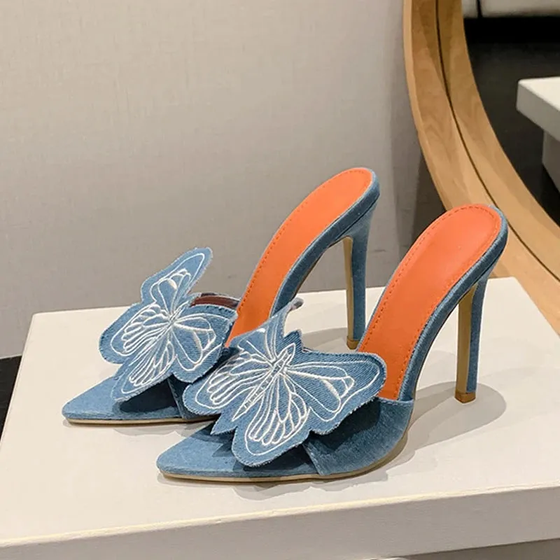 Large butterfly detail Thin High Heel mules