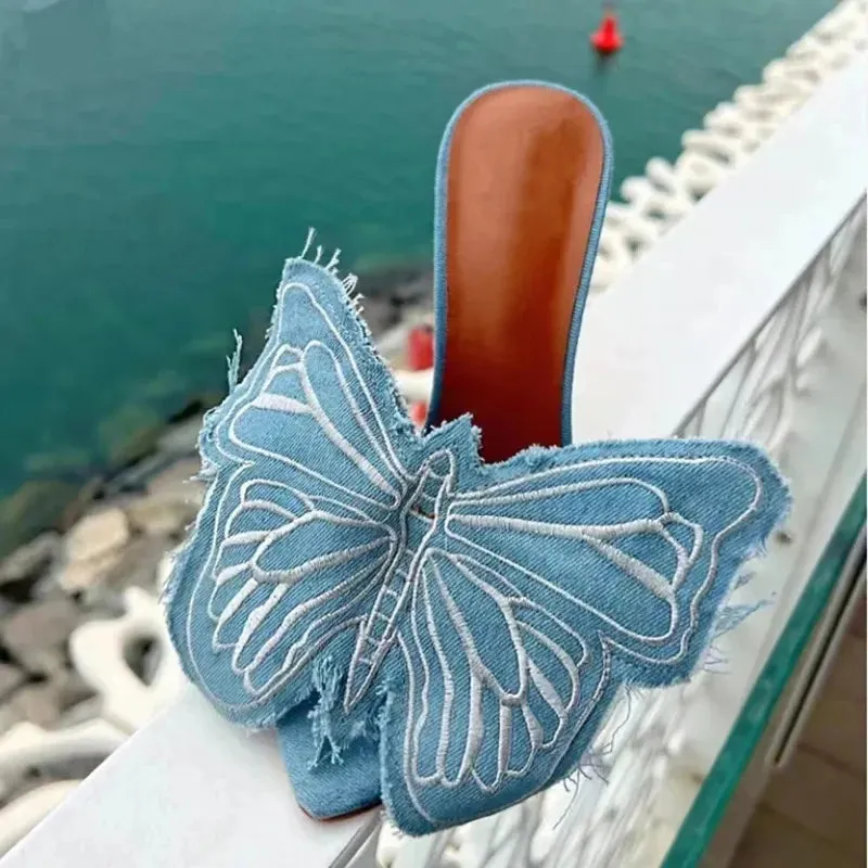 Large butterfly detail Thin High Heel mules