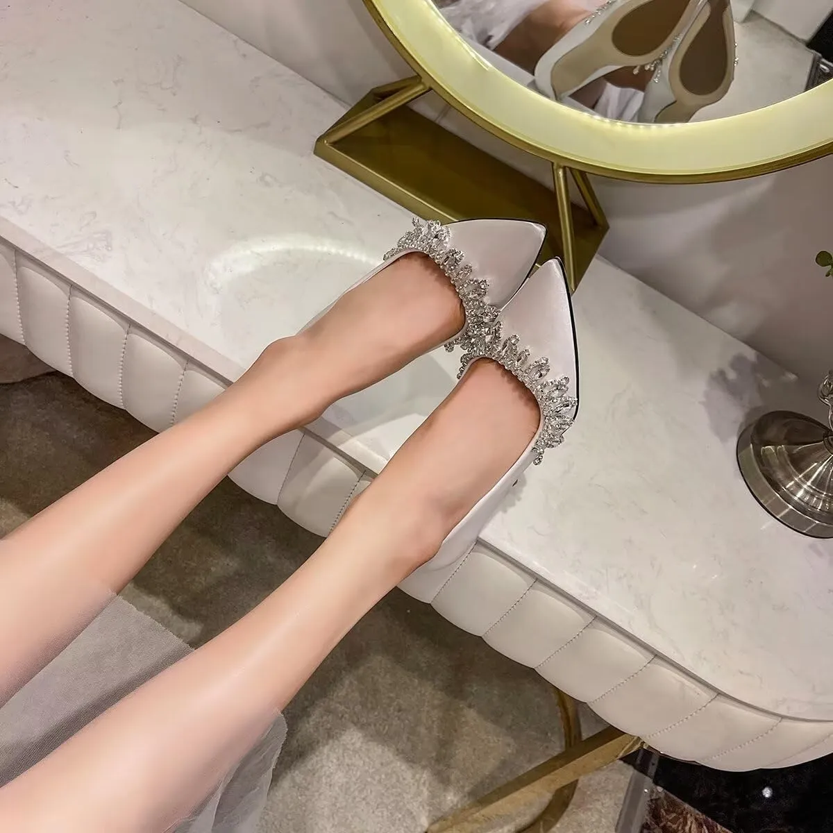 LUXINYU Women Pointed Toe Heels Elegant Stiletto Fashion Pearl Rhinestone Ladies Pumps Wedding Dress Shoes Comfortable Kitten Heels Work Shoes