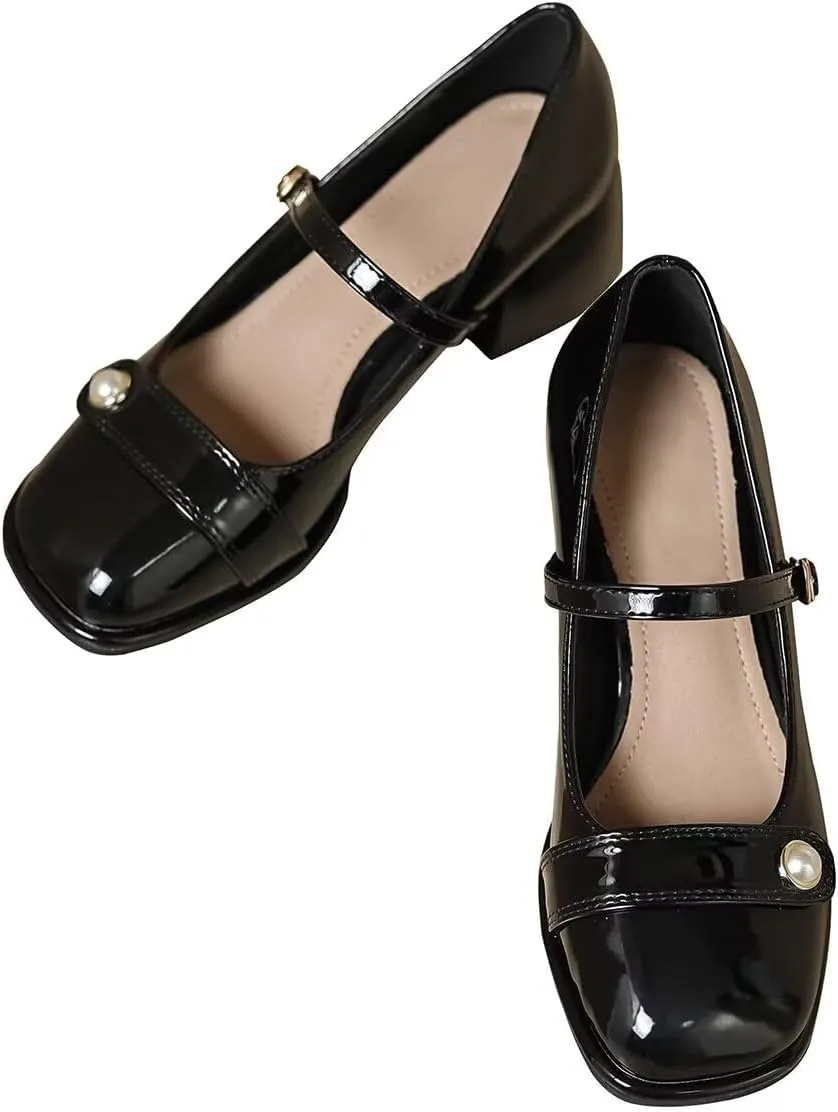 LUXINYU Women Square Toe Heels Pearl Elegant Ladies Pumps Heeled Dress Shoes Comfort Work Shoes