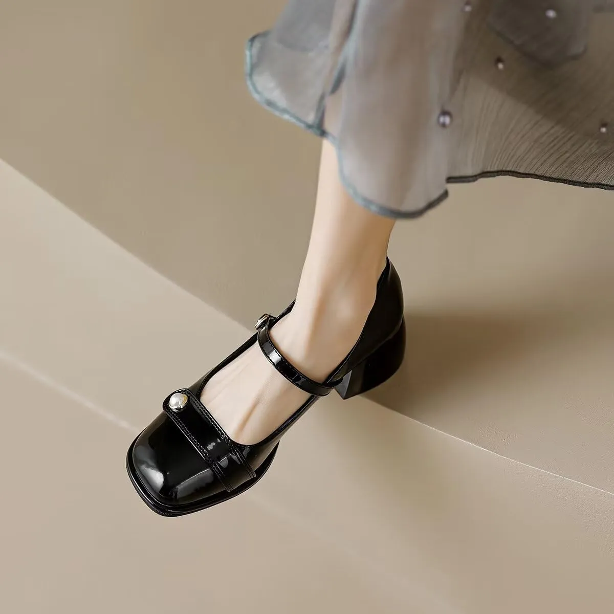 LUXINYU Women Square Toe Heels Pearl Elegant Ladies Pumps Heeled Dress Shoes Comfort Work Shoes