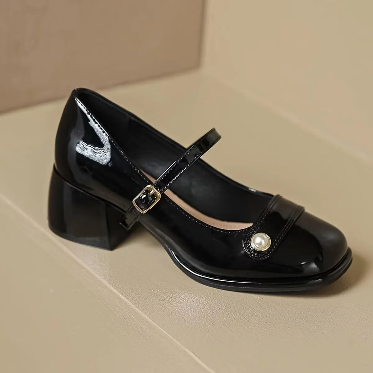 LUXINYU Women Square Toe Heels Pearl Elegant Ladies Pumps Heeled Dress Shoes Comfort Work Shoes