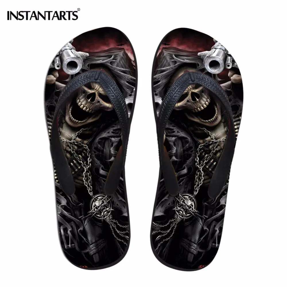 Men's Beach Skull Flip Flops Soft Non-Slip Summer Slippers Punk Hip Hop Sandals for Men & Boys