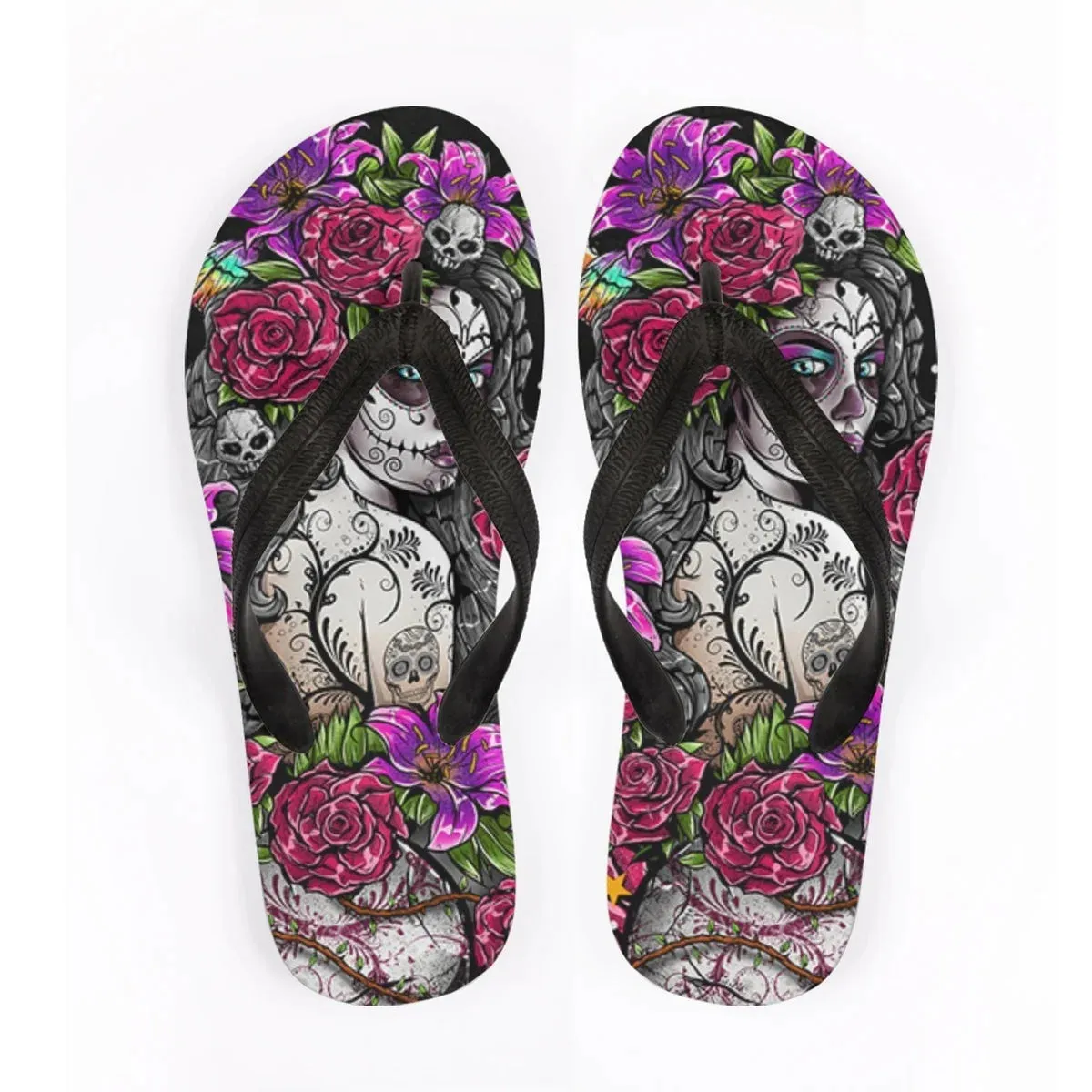 Men's Beach Skull Flip Flops Soft Non-Slip Summer Slippers Punk Hip Hop Sandals for Men & Boys